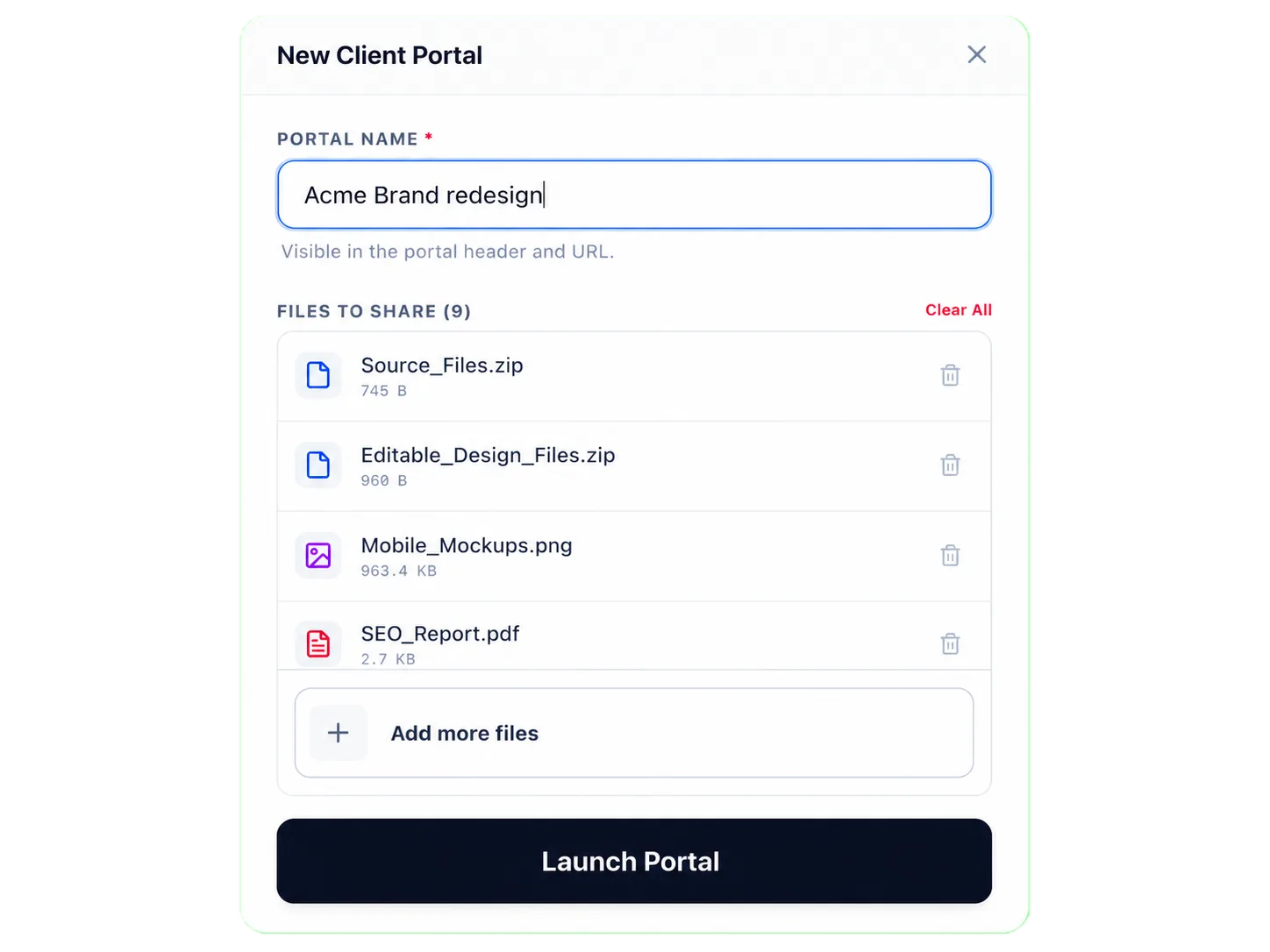 Tidy Portal: Choose the files to deliver
